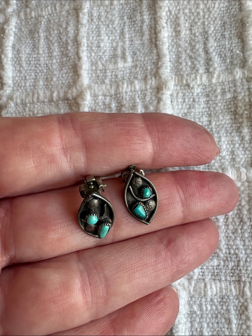 Old pawn Navaho Silver Teardrop Clip-On Earrings with Turquoise Accents